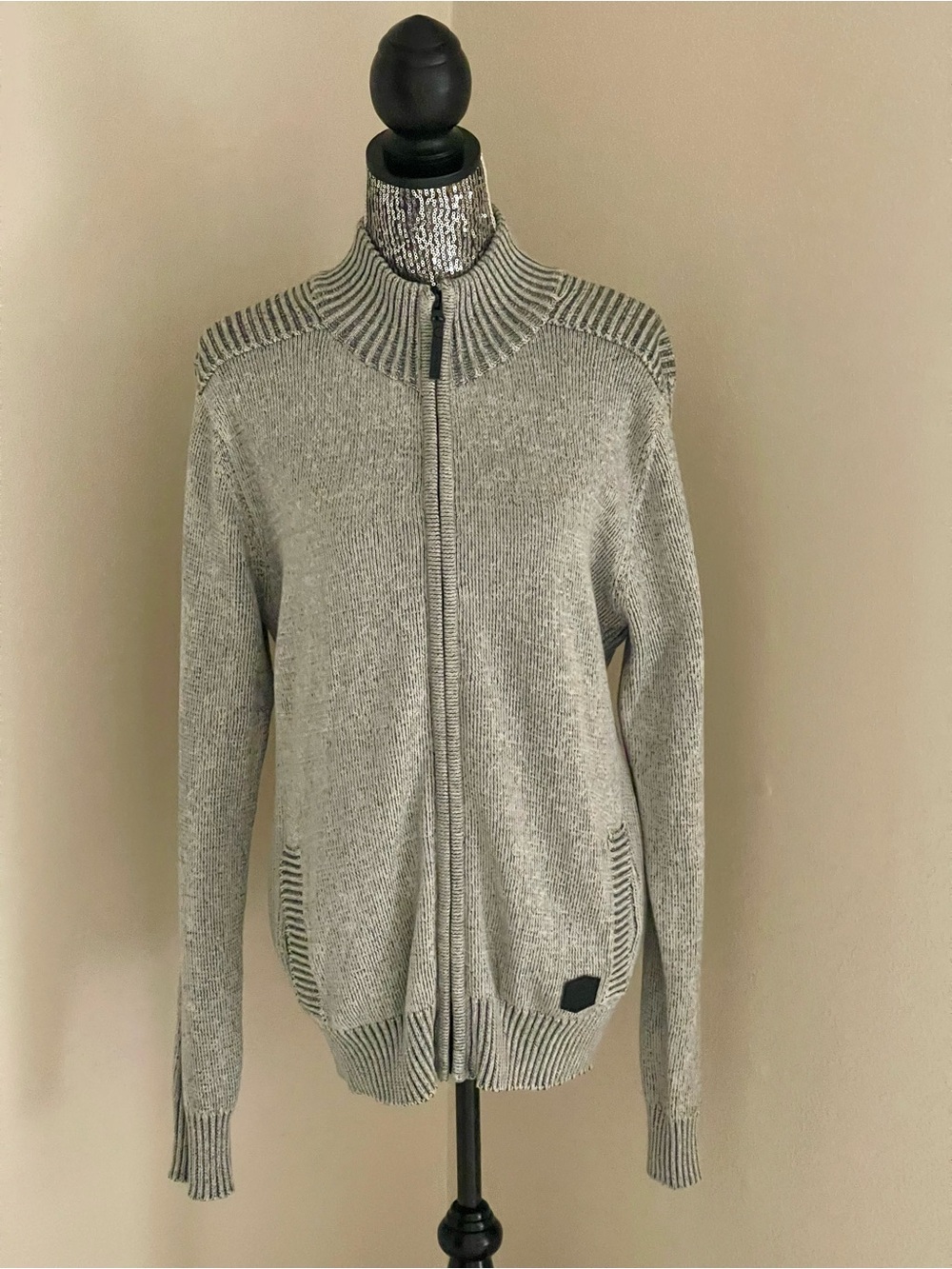 PROJEK RAW Men's Zip-Up Full Sleeve Sweater Jacket - Light Gray